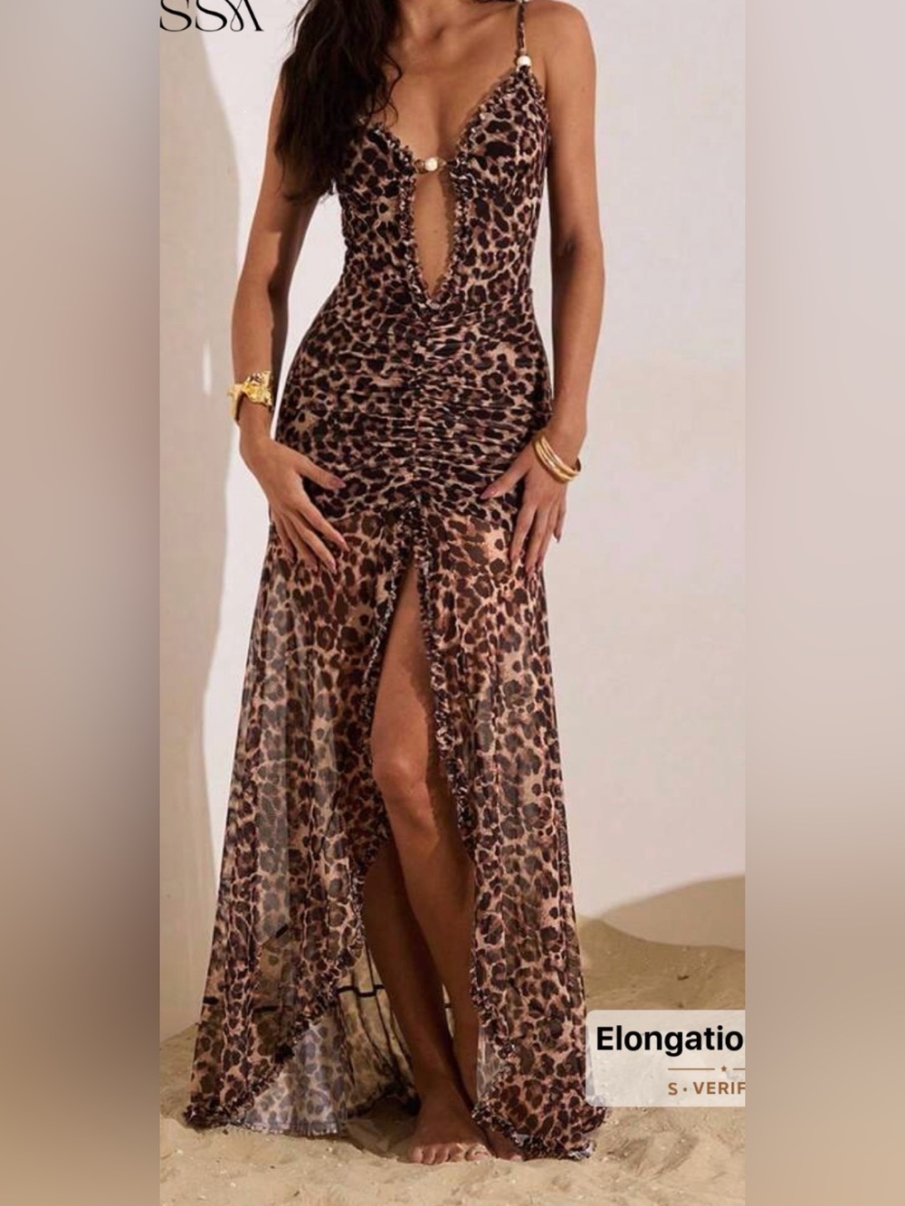 Leopard Print High-Slit Maxi Skirt in Brown